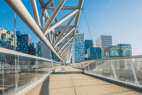 empty bridge and contemporary architecture at Barcode district, Oslo, Norway