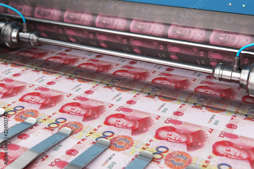 Printing 100 Chinese yuan money banknotes