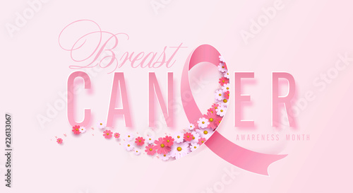 Breast cancer october awareness month pink ribbon and spring poster background,vector illustration