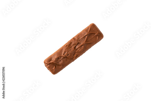 Caramel chocolate bar isolated on white background.