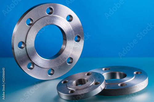 Flat flanges, set of steel welding fittings.