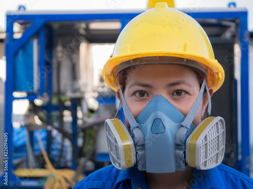 women protection cartridge respirator gas mask - close up.