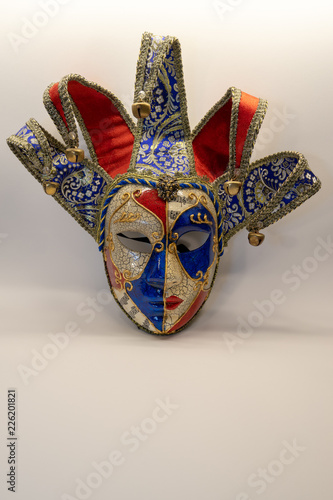 Beautiful Italian venetian carnival mask party on background with copy space