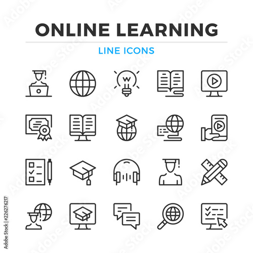 Online learning line icons set. Modern outline elements, graphic design concepts, simple symbols collection. Vector line icons