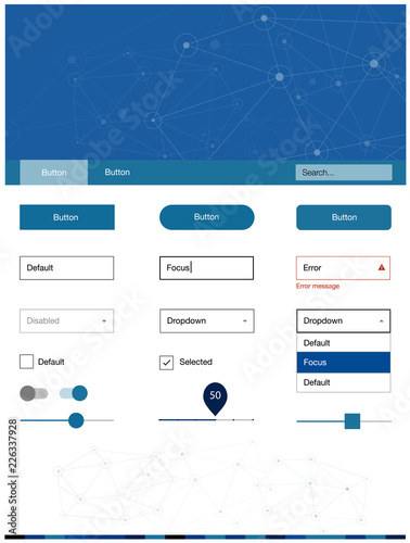 Light BLUE vector Material Design Kit with lines, circles.