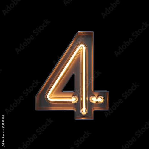 Numer 4, alfabet wykonany z neonu ze ścieżką przycinającą. Ilustracja 3D