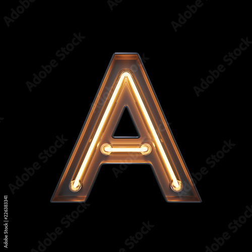 Neon Light Alphabet A with clipping path. 3D illustration
