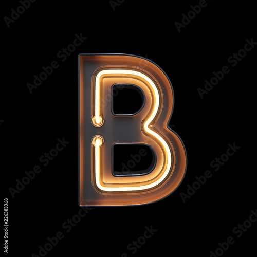 Neon Light Alphabet B with clipping path. 3D illustration