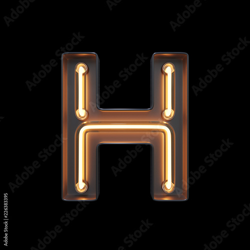 Neon Light Alphabet H with clipping path. 3D illustration