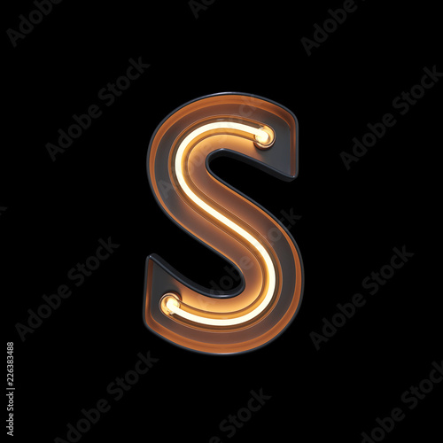 Neon Light Alphabet S with clipping path. 3D illustration