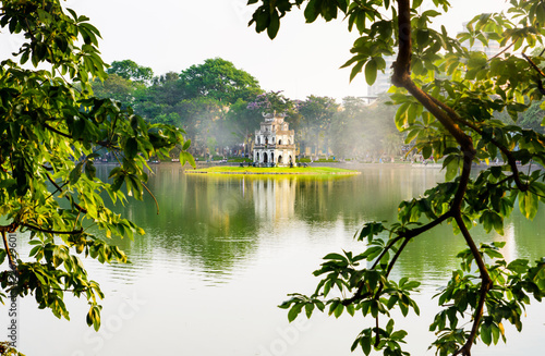 Turtle Tower in Hanoi Hoan Kiem lake in Vietnam