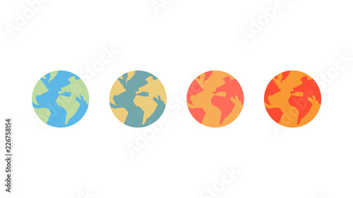 Global warming and climate change. Vector image of the planet in different colors, representing an increase in temperature.