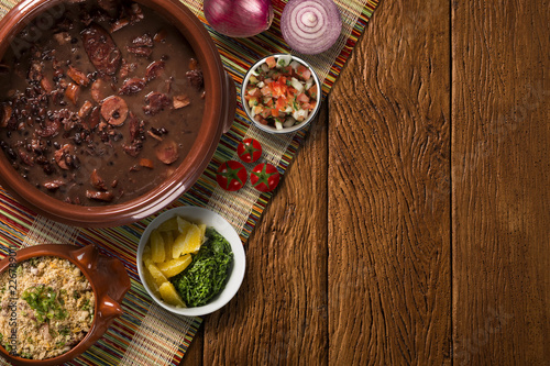 Brazilian Feijoada Food. Top view with copy space.