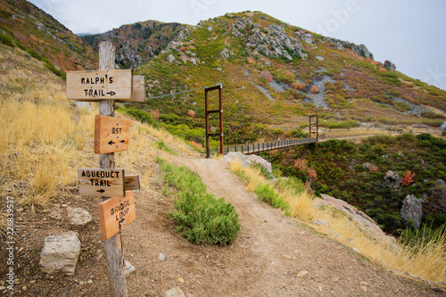 Wooden Sign Along Bear Canyon Bridge Trail