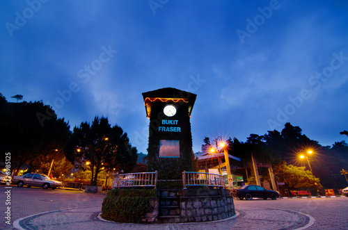 Fraser Hill, Malaysia - May 28, 2012: Famous landmark of Clock Tower at Fraser Hill during dusk, Malaysia.