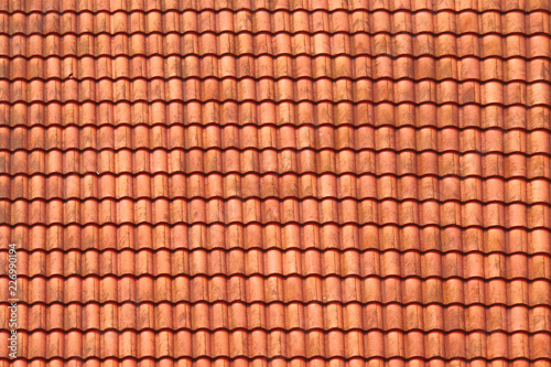 Roofing texture. Red corrugated tile element of roof. Seamless pattern.