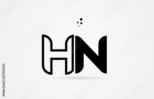 black and white alphabet letter hn h n logo icon design