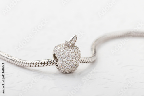 Apple shaped charm bead with diamonds for chain bracelet