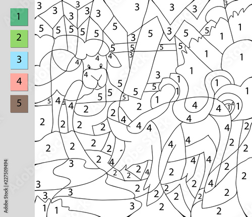 Coloring by number, educational game for children. A challenge for junior schoolchildren. Vector file contains a layer with the answer.