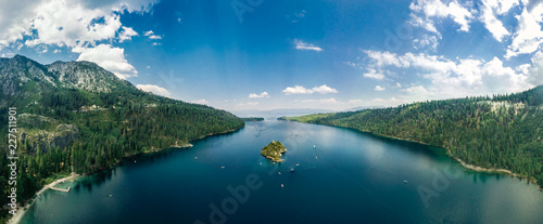 Drone panoramic view of the Emerald Bay in South Lake Tahoe California