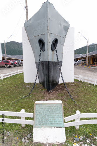 Monument of the bow of the ship Yelcho, Puerto Williams, Chile