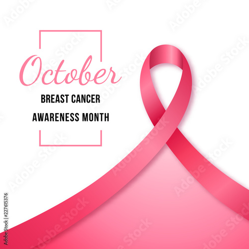 Banner with pink ribbon, symbol of Breast Cancer awareness month. Vector illustration.