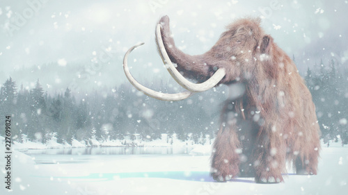 woolly mammoth, prehistoric mammal in snowy ice age landscape