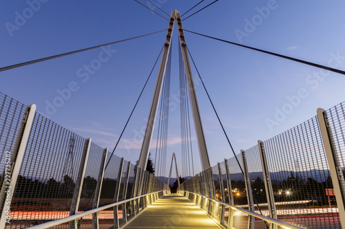 Dusk over Don Burnett Bicycle-Pedestrian Bridge (aka Mary Avenue Bicycle Footbridge). Cupertino, Santa Clara County, California, USA.