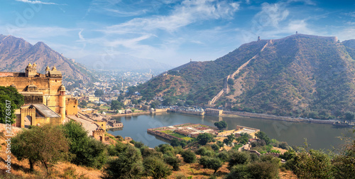 View of Amer Amber fort and Maota lake, Rajasthan, India