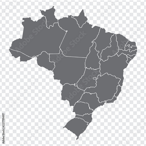 Pusta mapa Brazylia. Wysokiej jakości mapa Brazylia z prowincjami na przezroczystym tle do projektowania stron internetowych, logo, aplikacji, interfejsu użytkownika. Pień wektor Wektorowa ilustracja EPS10.