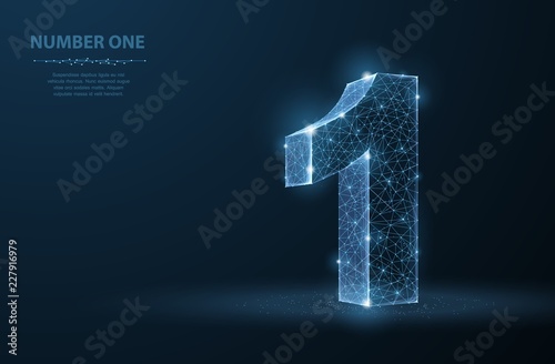 One. Abstract vector 3d number 1 illustration isolated on blue background. Celebration, success, winner, leader symbol.