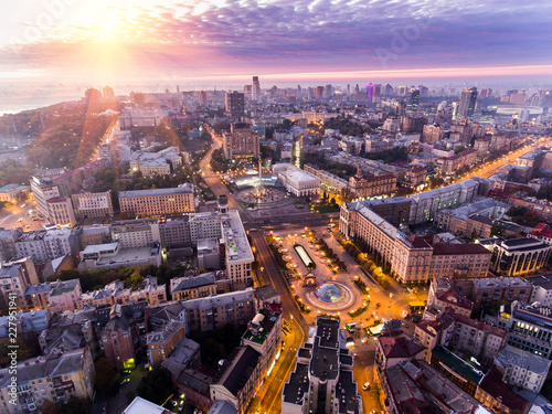 Independence Square. Ukraine. Aerial view of the Independence Monument. Revolution of pride. Orange Revolution. City center. Kyiv.