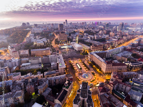 Independence Square. Ukraine. Aerial view of the Independence Monument. Revolution of pride. Orange Revolution. City center. Kyiv.