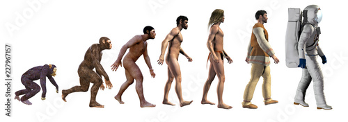 human evolution, from ape to astronaut, 3d illustration