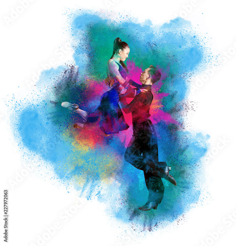 Tańcząca sala balowa. Efekt kolorowego pyłu