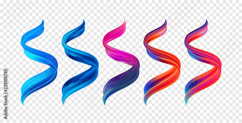 Vector illustration: Set of twisted colorful flow liquid shape. Acrylic paint sroke. Modern design.