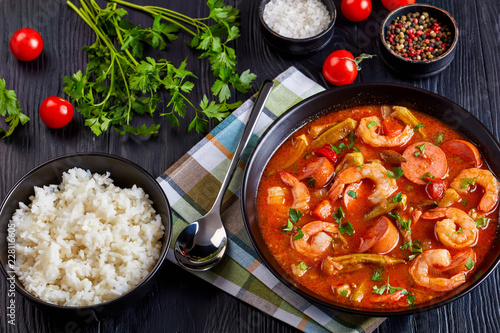 gumbo with prawns, okra and sausage