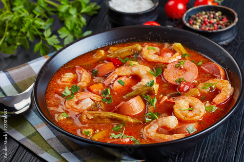 gumbo with prawns, okra and sausage