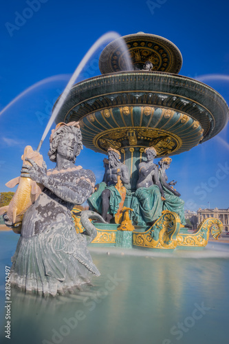 Paris, France - 10 13 2018: Details of The fountain of the seas on the place of the Concorde