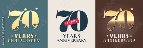 70 years anniversary set of vector icon, symbol, logo