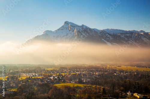 View on Salzburg and Untersberg mountain, part of Berchtesgaden Alps