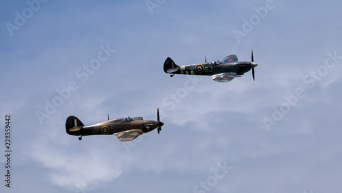 RAF World War 2 Spitfire (above) and Hurricane flying in formation