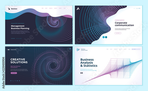 Set of web page design templates with abstract background for business analysis and statistics, management, corporate communication. Modern vector illustration concepts for website development. 