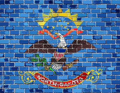 Flag of North Dakota on a brick wall - Illustration, The flag of the state of North Dakota on brick background