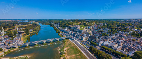 Aerial photography of the castle Amboise, France. Panorama