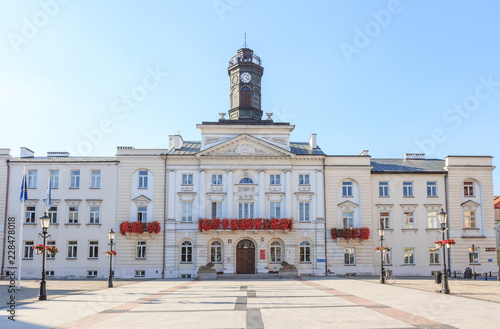 lock on Vistula river - Town Hall and old town Market Square 