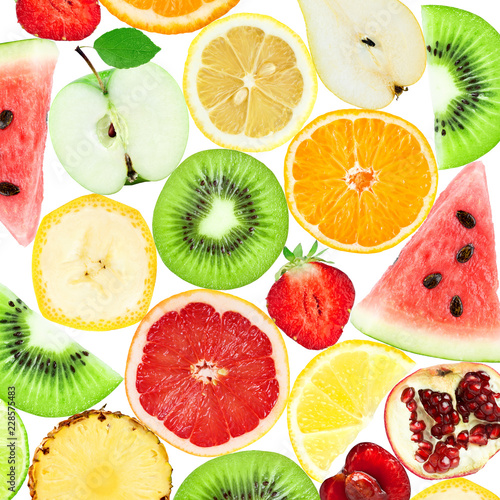 Background of fresh mixed fruit slices