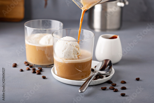 Coffee affogato with vanilla ice cream