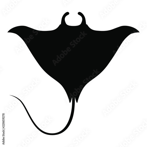 Stingray icon. Manta ray black silhouette isolated on white background. Sea life symbol. Vector illustration