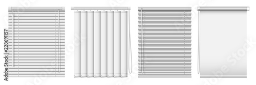 Set of horizontal and vertical window blinds. Vector realistic illustration horizontal blind curtains.